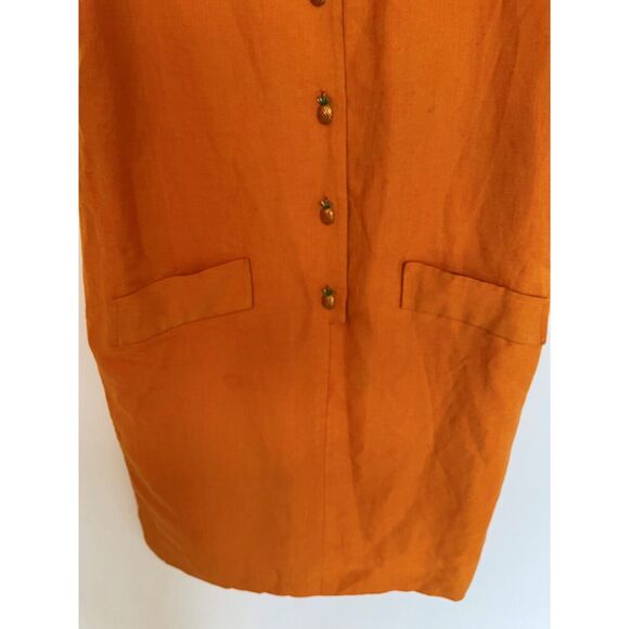 Maggy London Women's Size 12 Linen/Rayon Pumpkin Sheath Dress w Pineapple Button - Picture 7 of 10